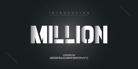 Million, digital modern alphabet new font. Creative abstract urban, futuristic, fashion, sport, minimal technology typography. Simple vector illustration with number