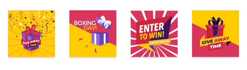 Give away banners with present gift in a flat design