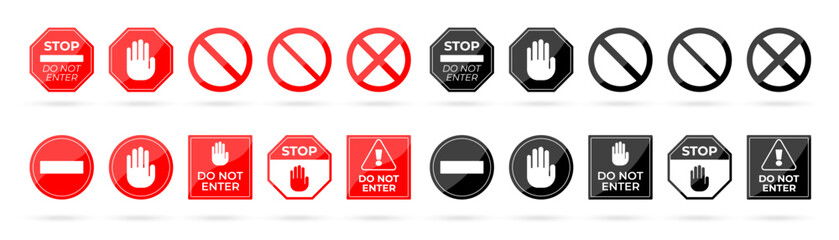 Set of different forbidden sign. Stop sign collection