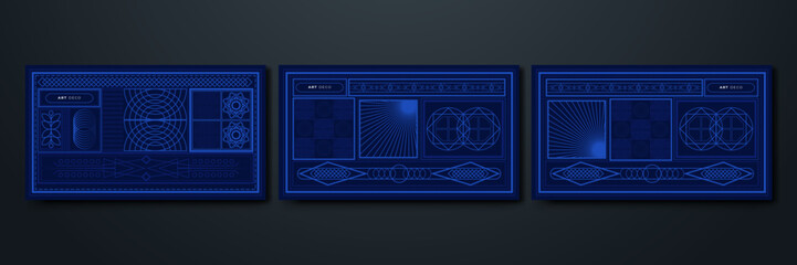 Blue Art Deco Line Background. Retro Luxury Vintage Art Minimalist Border Pattern Geometric Line Graphic Design