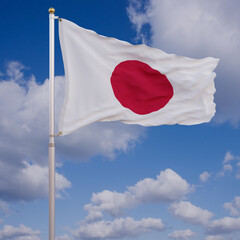 Fototapeta na wymiar Flag of Japan with Sky Background