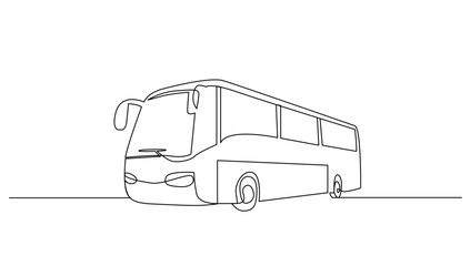 Continuous line art or One Line drawing bus for vector illustration, public transportation. bus traveling concept. graphic design modern continuous line drawing © Candra