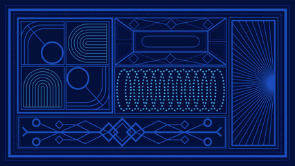 Blue Art Deco Line Background. Retro Luxury Vintage Art Minimalist Border Pattern Geometric Line Graphic Design
