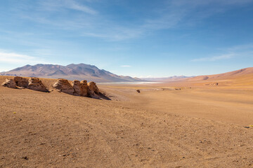 Atacama Desert dramatic volcanic landscape at Sunset, Chile, South America