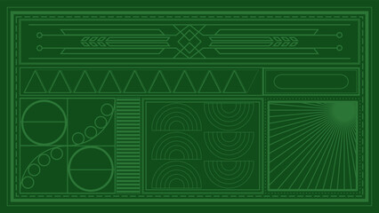 Fototapeta premium Green Art Deco Line Background. Retro Luxury Vintage Art Minimalist Border Pattern Geometric Line Graphic Design