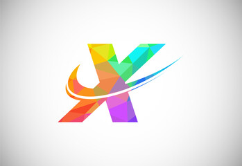 Polygonal low poly letter X with a swoosh logo. Modern vector logotype for business and company identity.