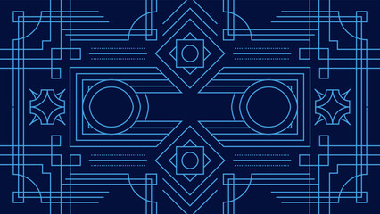 Blue Art Deco Line Background. Retro Luxury Vintage Art Minimalist Border Pattern Geometric Line Graphic Design