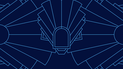 Blue Art Deco Line Background. Retro Luxury Vintage Art Minimalist Border Pattern Geometric Line Graphic Design
