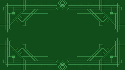 Green Art Deco Line Background. Retro Luxury Vintage Art Minimalist Border Pattern Geometric Line Graphic Design