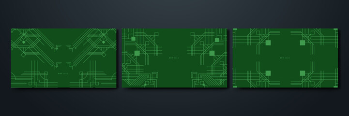 Green Art Deco Line Background. Retro Luxury Vintage Art Minimalist Border Pattern Geometric Line Graphic Design