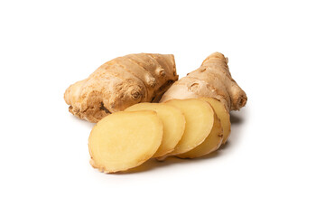 Ginger root isolated on white background.