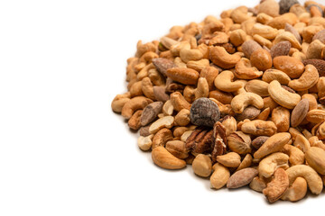 A group of almonds, pistachios, walnuts, macadamia, cashews.