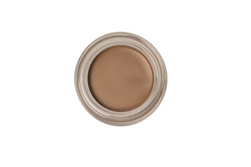 A brow pomade in blonde shade with brush isolated on a white background.