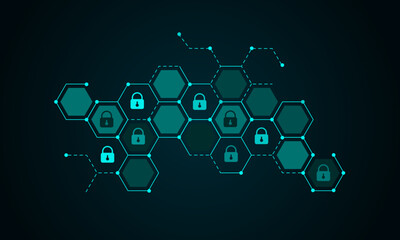 Fototapeta premium Internet network cyber security. Encrypts passwords and personal data. Blockchain technology. Vector illustration.