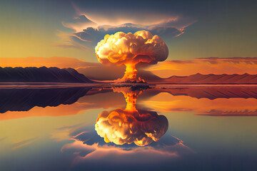 nuclear explosion reflection in the lake. Generative Ai