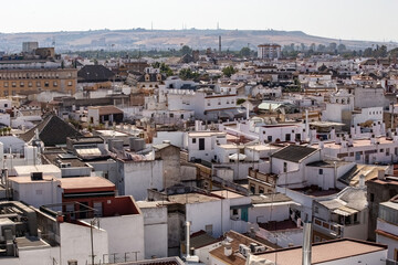 Aerial view of Sevilla from Las Setas De Sevilla (Sevilla Mushrooms) center on sunny day, Andalusia, Spain