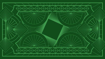Green Art Deco Line Background. Retro Luxury Vintage Art Minimalist Border Pattern Geometric Line Graphic Design