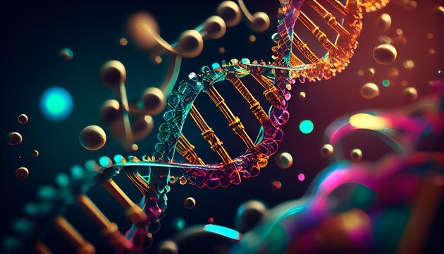Concept of the evolution of human DNA under a microscope. Generative AI