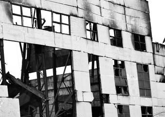 old fired abandoned building