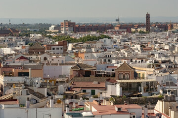 Fototapeta premium Aerial view of Sevilla from Las Setas De Sevilla (Sevilla Mushrooms) center on sunny day, Andalusia, Spain