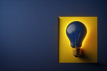 Illustration of light bulb on blue and yellow background, concept of ideas and creativity. Generative AI