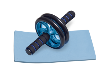 Ab wheel with blue knee pads, isolated on transparent background png file