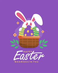 happy easter social media post design with easter bunny and easter egg illustration