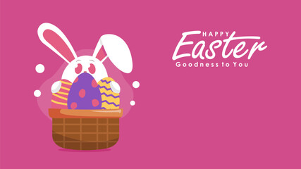 happy easter banner template with easter bunny and easter egg illustration