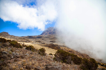 A view of Mawenzi peak from base camp of Mount Kilimanjaro, Tanzania.