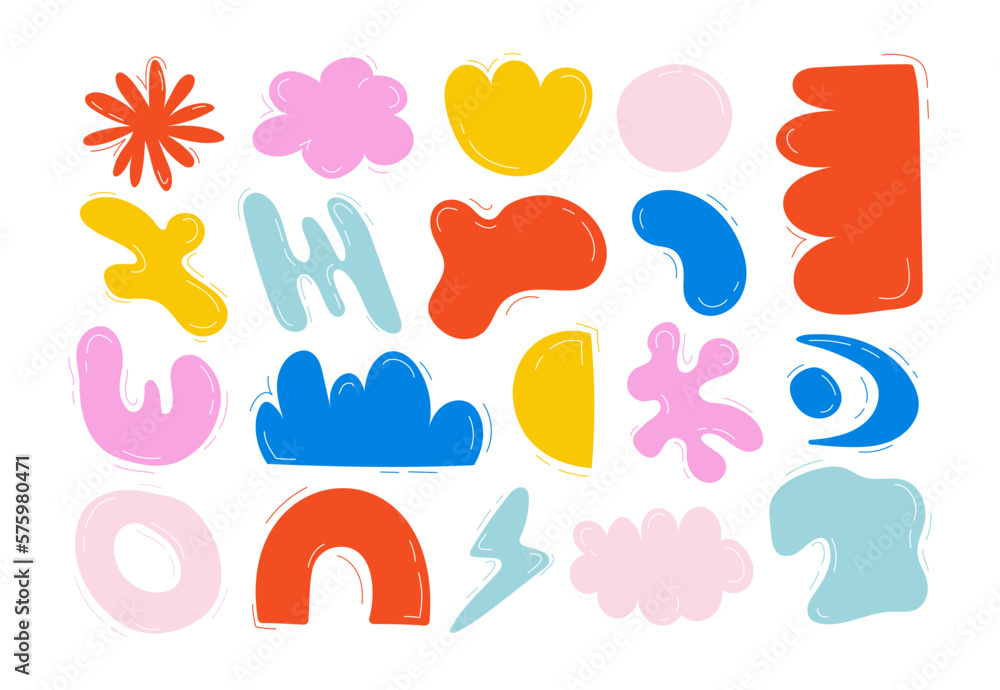 Poster set of hand drawn different shapes and doodles. abstract modern trendy vector stock illustration. ab