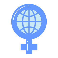 World globe inside the feminine symbol, icon of world women day