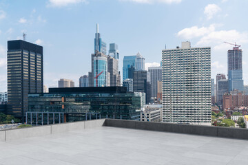 Fototapeta premium Skyscrapers Cityscape Downtown, Philladelphia Skyline Buildings. Beautiful Real Estate. Day time. Empty rooftop View. Success concept.