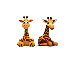 Obraz premium Two cartoon sitting giraffes on a white background. Vector illustration
