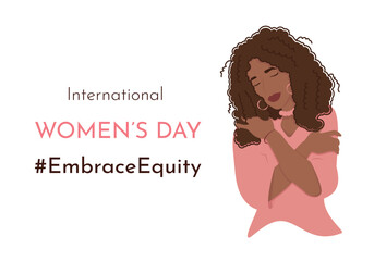 #EmbraceEquity. International Women's Day. Poster for International Women's Day. The girl in rose.