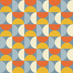 Trendy geometric seamless pattern with colorful semicircles on a blue background. Modern abstract  background. Vector illustration