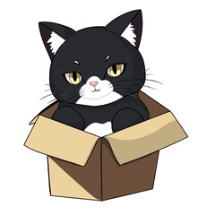 cat with gift box, black cat inside box