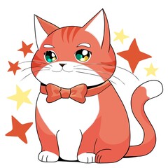 Fat red cat with bow tie