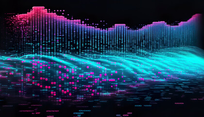 Flow of data network.digital stream.binary code.information transmission.cloud and blockchain futuristic technology.abstract Stripes neon color Background.Generative ai technology