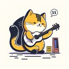 Cute cat plays the guitar, generative AI.