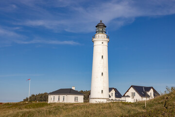 Fototapeta na wymiar Hirtshals lighthouse . It was built in 1863 in a late classicist style with N.S. Nebelong as architect and C.F. Rough as an engineer.Denmark,Scandinavia,Europe
