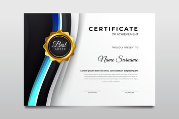 Blue and black color certificate template design. suit for student employee winner and much more Premium Vector