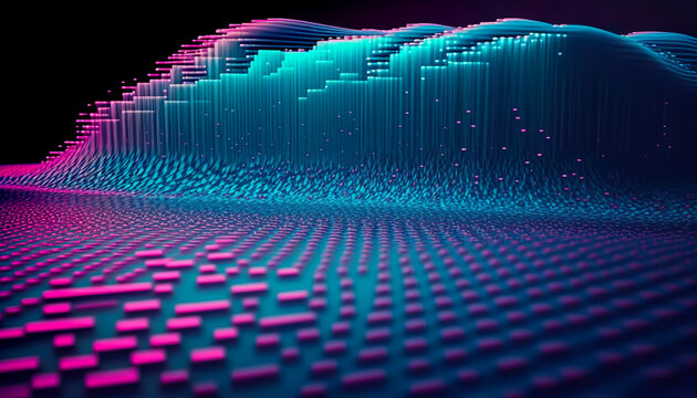 Flow of data network.digital stream.binary code.information transmission.cloud and blockchain futuristic technology.abstract Stripes neon color Background.Generative ai technology