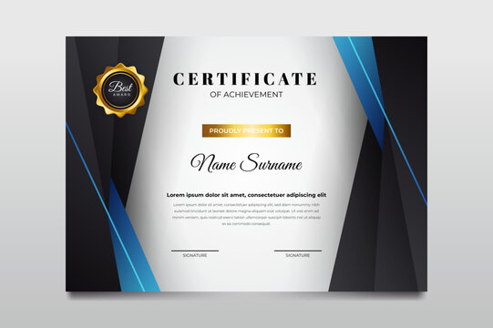 Blue and black color certificate template design. suit for student employee winner and much more Premium Vector