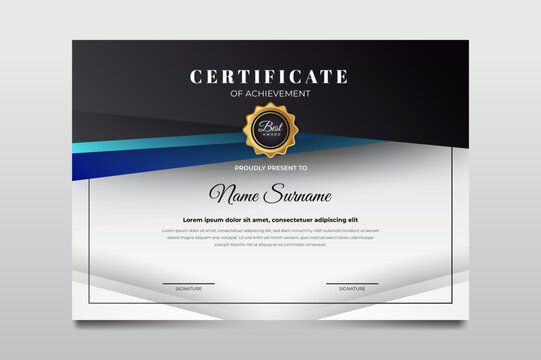 Blue and black color certificate template design. suit for student employee winner and much more Premium Vector