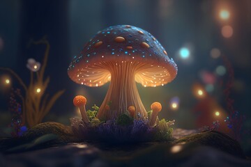A glowing fantasy mushroom,digital illustration generative AI