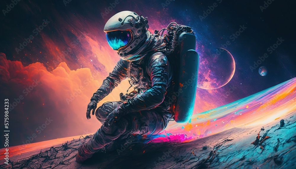 Canvas Prints vivid colorful illustrations of astronaut in space. cosmos of galaxies generate ai.
