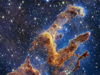 Obraz na płótnie Canvas Field Galaxies Space Telescope First Photo. High Resolution Image. Futuristic Deep Space Constellation Mystery Cosmic Creativity Background Texture. 