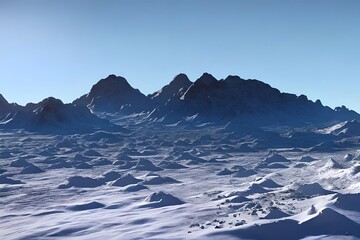 Desert landscape of cold planet, mountain landscape, snow. Fantasy cold landscape. Generative AI