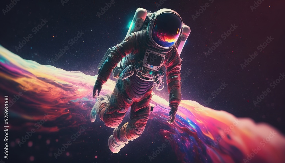 Wall mural vivid colorful illustrations of astronauts floating in space. cosmos of galaxies generate ai.