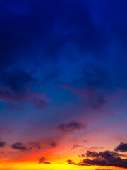 Sky with clouds during sunset. Sky gradient. Clouds and blue sky. A high-resolution photograph. Panoramic photo for design and background.